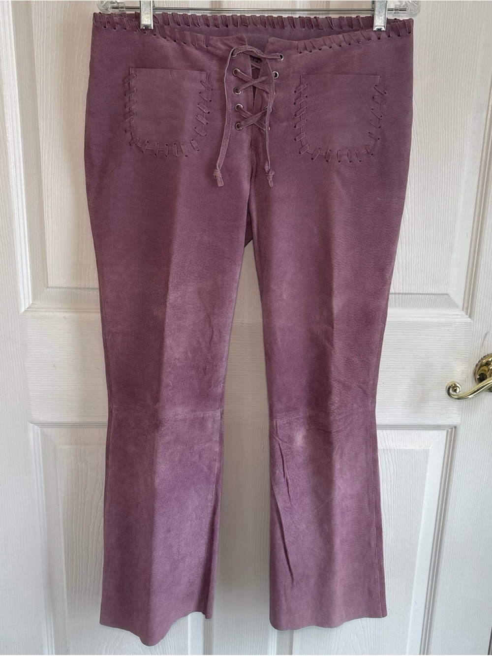 Women's Suede lavender Lace-Up book cut Pants - Boho Festival Western